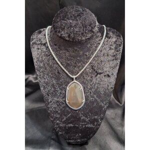 Versona Smoky Quartz-Tone Faceted Oval Pendant Necklace on Silver-Tone Chain